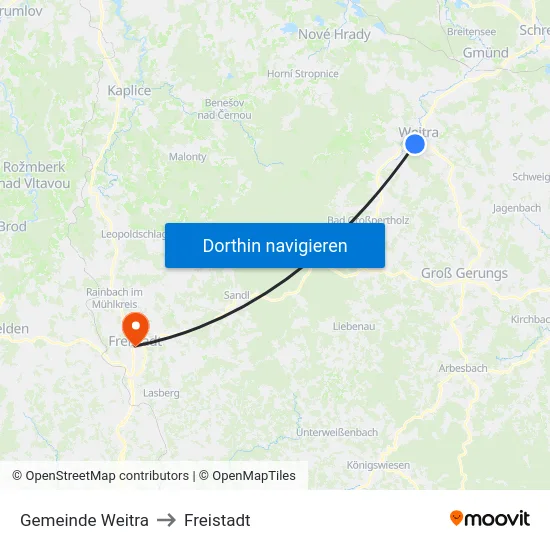 Gemeinde Weitra to Freistadt map