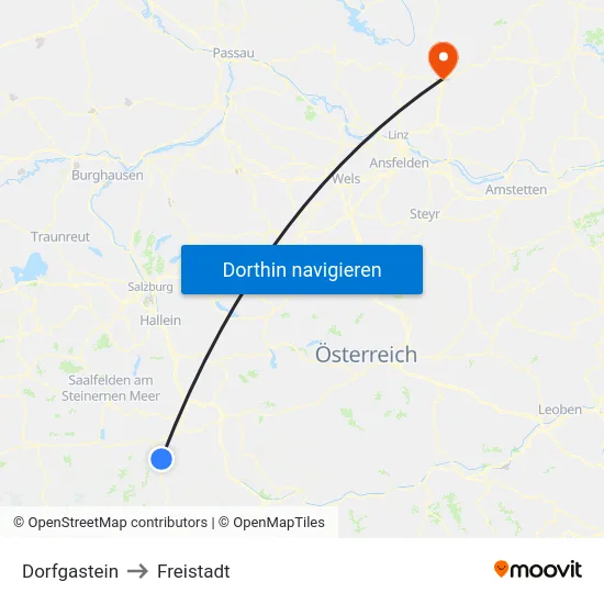 Dorfgastein to Freistadt map
