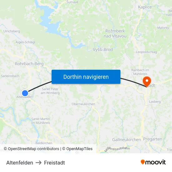 Altenfelden to Freistadt map