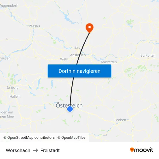 Wörschach to Freistadt map
