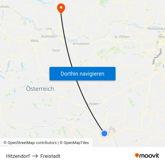 Hitzendorf to Freistadt map