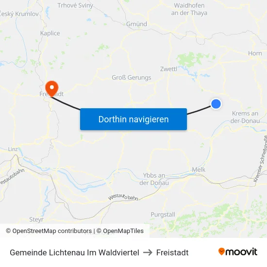 Gemeinde Lichtenau Im Waldviertel to Freistadt map