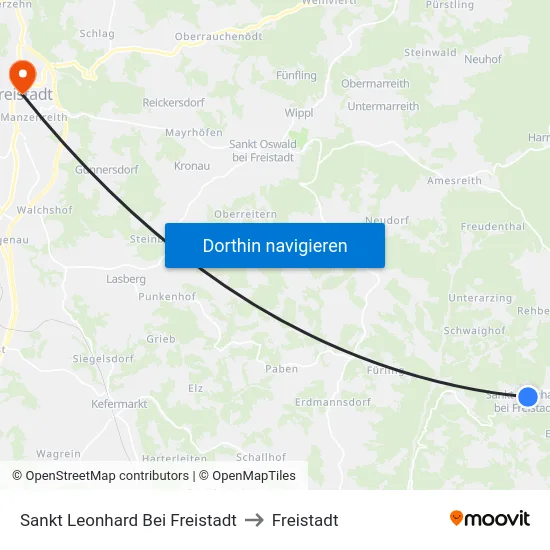Sankt Leonhard Bei Freistadt to Freistadt map