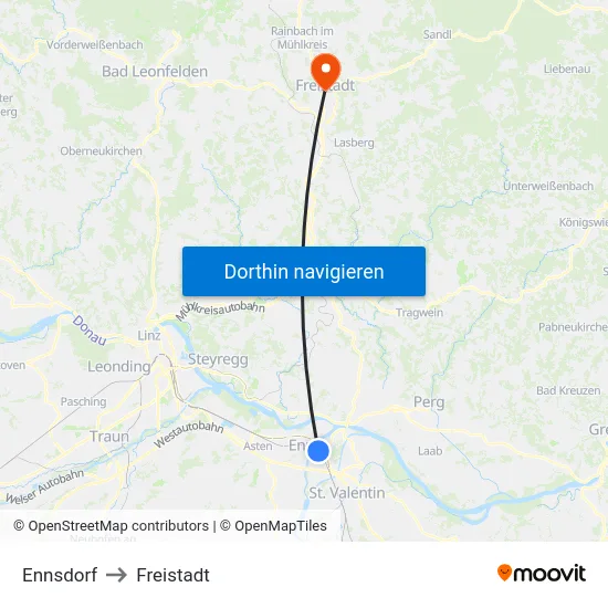 Ennsdorf to Freistadt map