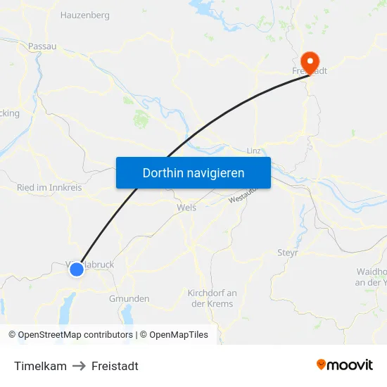 Timelkam to Freistadt map