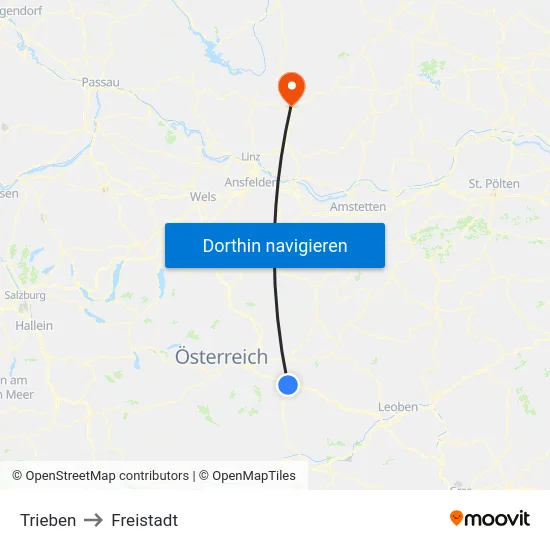Trieben to Freistadt map