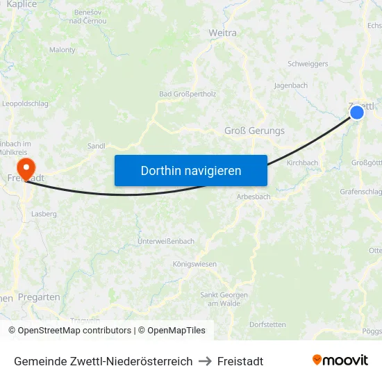 Gemeinde Zwettl-Niederösterreich to Freistadt map
