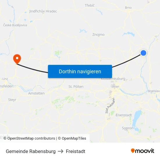 Gemeinde Rabensburg to Freistadt map