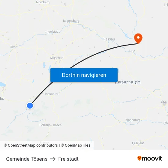 Gemeinde Tösens to Freistadt map