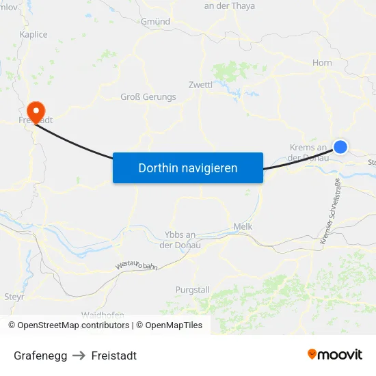 Grafenegg to Freistadt map