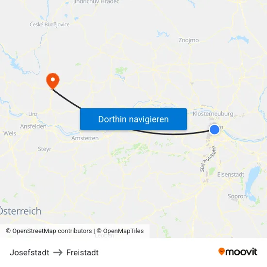 Josefstadt to Freistadt map