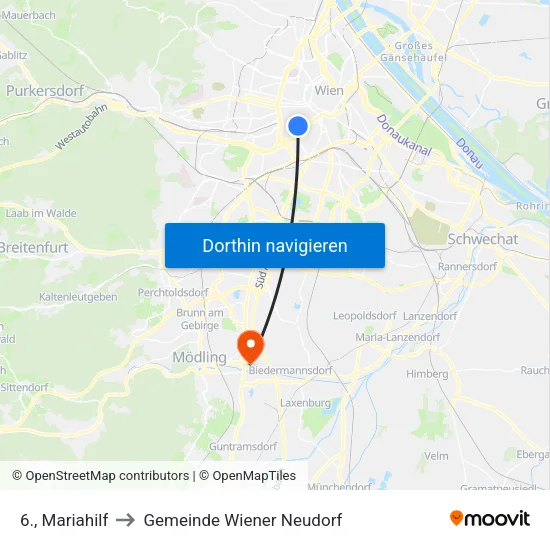 6., Mariahilf to Gemeinde Wiener Neudorf map