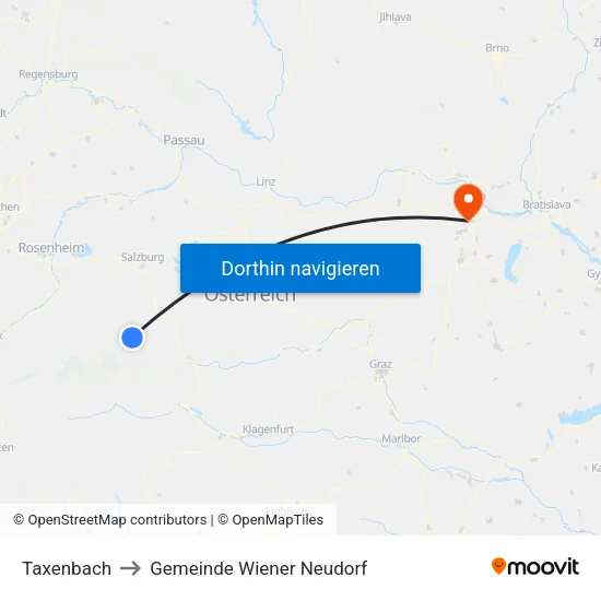 Taxenbach to Gemeinde Wiener Neudorf map