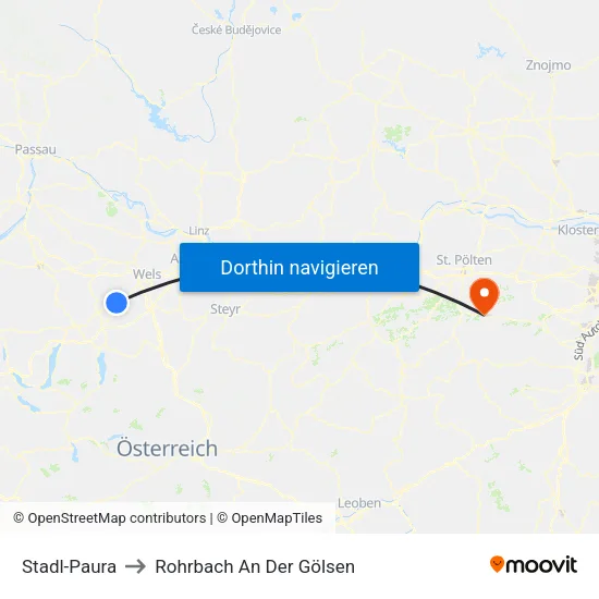 Stadl-Paura to Rohrbach An Der Gölsen map