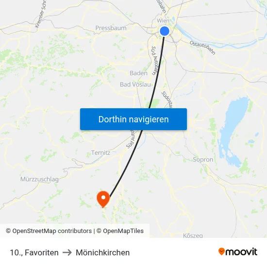 10., Favoriten to Mönichkirchen map