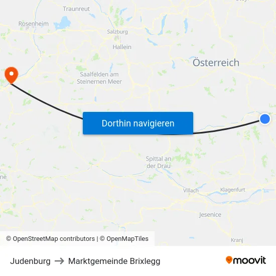 Judenburg to Marktgemeinde Brixlegg map