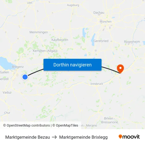 Marktgemeinde Bezau to Marktgemeinde Brixlegg map