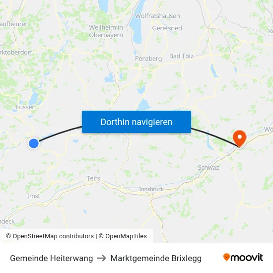 Gemeinde Heiterwang to Marktgemeinde Brixlegg map