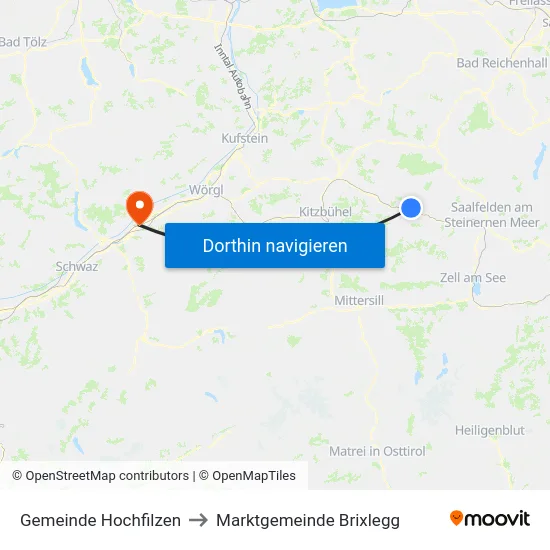 Gemeinde Hochfilzen to Marktgemeinde Brixlegg map