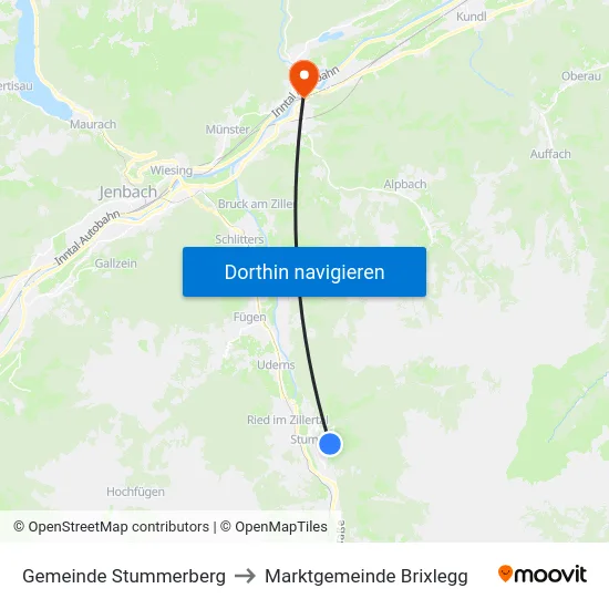 Gemeinde Stummerberg to Marktgemeinde Brixlegg map