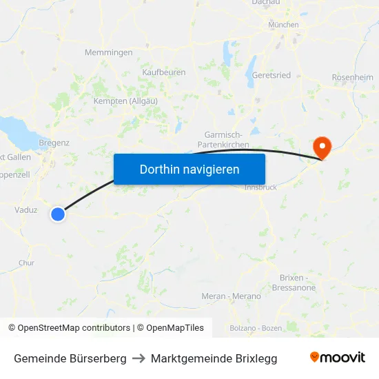 Gemeinde Bürserberg to Marktgemeinde Brixlegg map