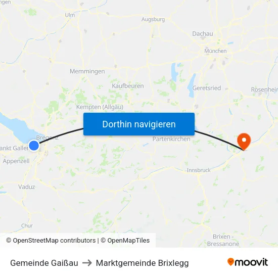 Gemeinde Gaißau to Marktgemeinde Brixlegg map