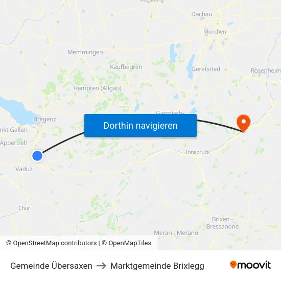 Gemeinde Übersaxen to Marktgemeinde Brixlegg map
