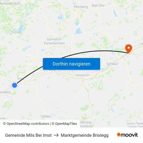 Gemeinde Mils Bei Imst to Marktgemeinde Brixlegg map