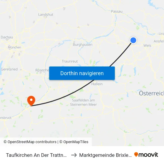 Taufkirchen An Der Trattnach to Marktgemeinde Brixlegg map