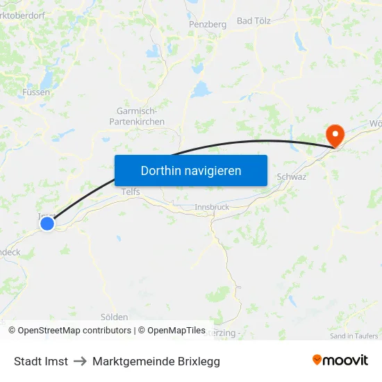 Stadt Imst to Marktgemeinde Brixlegg map