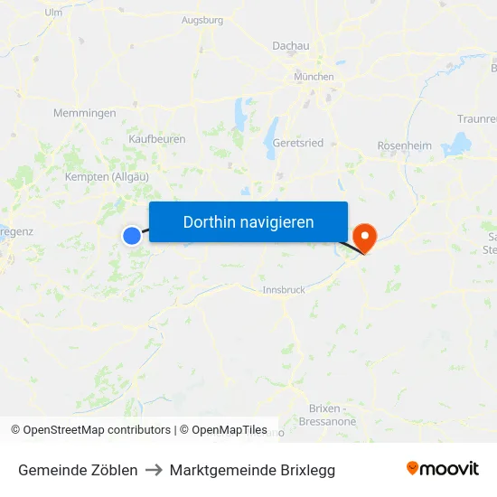 Gemeinde Zöblen to Marktgemeinde Brixlegg map