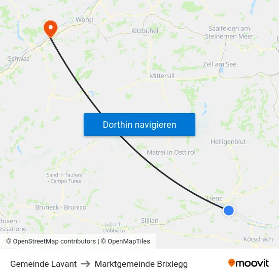 Gemeinde Lavant to Marktgemeinde Brixlegg map