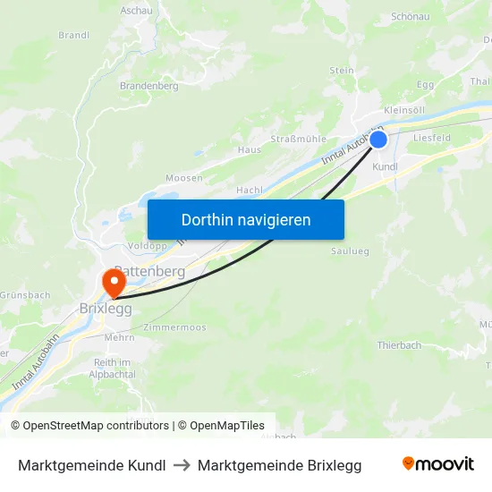 Marktgemeinde Kundl to Marktgemeinde Brixlegg map