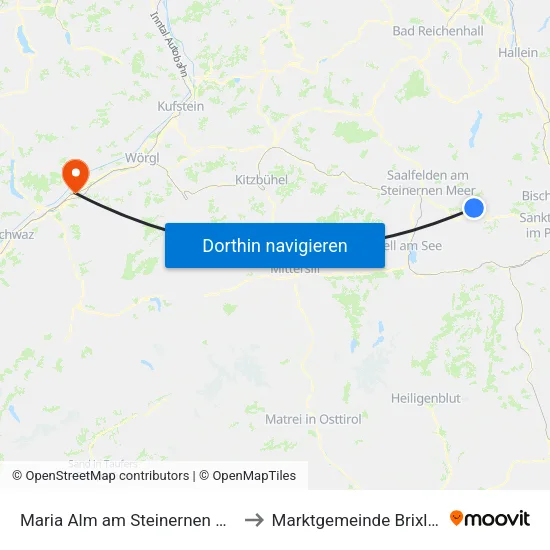Maria Alm am Steinernen Meer to Marktgemeinde Brixlegg map