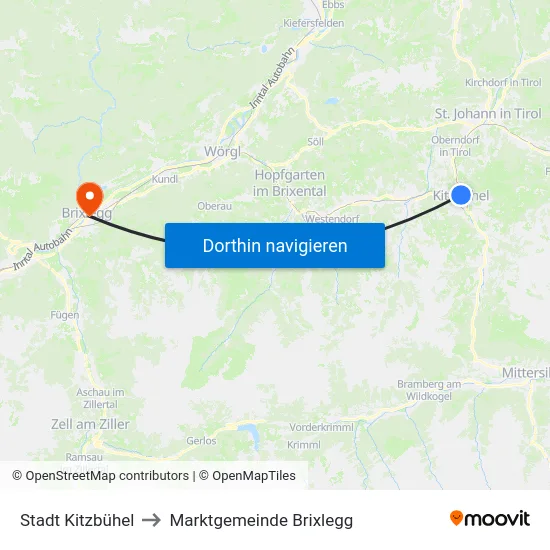 Stadt Kitzbühel to Marktgemeinde Brixlegg map