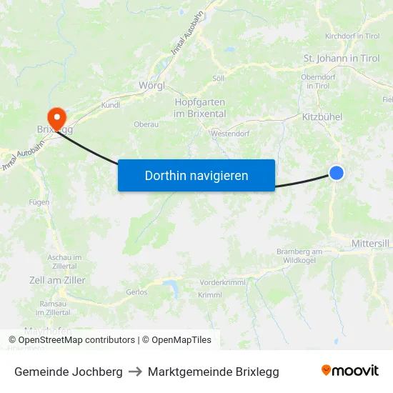 Gemeinde Jochberg to Marktgemeinde Brixlegg map