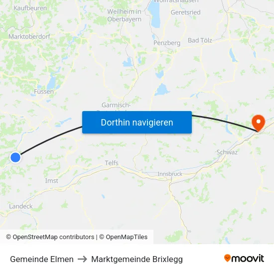 Gemeinde Elmen to Marktgemeinde Brixlegg map