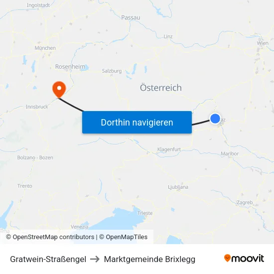 Gratwein-Straßengel to Marktgemeinde Brixlegg map