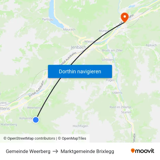 Gemeinde Weerberg to Marktgemeinde Brixlegg map