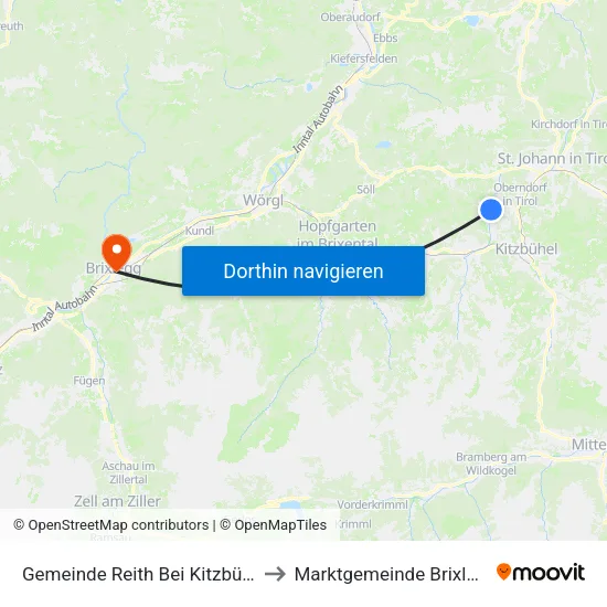 Gemeinde Reith Bei Kitzbühel to Marktgemeinde Brixlegg map