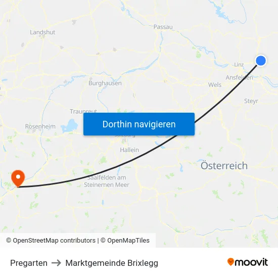 Pregarten to Marktgemeinde Brixlegg map