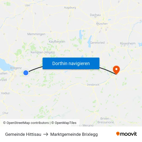 Gemeinde Hittisau to Marktgemeinde Brixlegg map