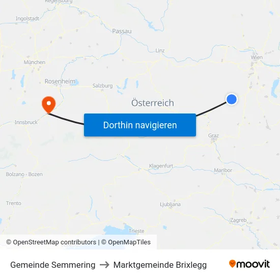 Gemeinde Semmering to Marktgemeinde Brixlegg map