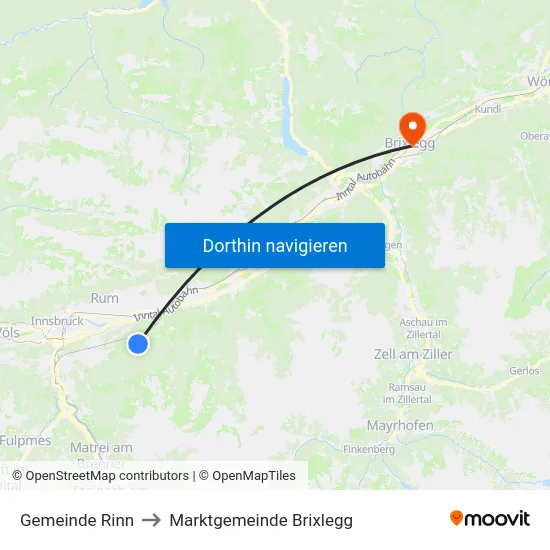 Gemeinde Rinn to Marktgemeinde Brixlegg map