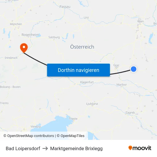 Bad Loipersdorf to Marktgemeinde Brixlegg map