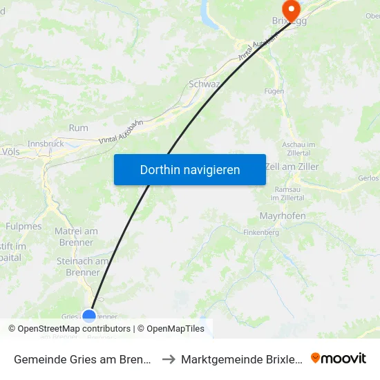 Gemeinde Gries am Brenner to Marktgemeinde Brixlegg map