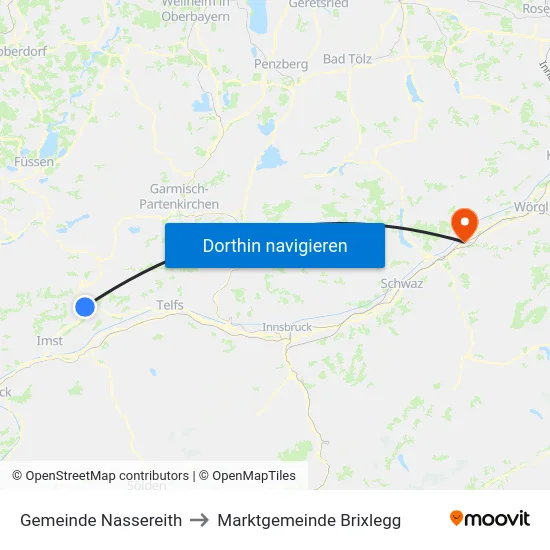Gemeinde Nassereith to Marktgemeinde Brixlegg map