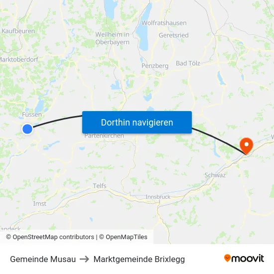 Gemeinde Musau to Marktgemeinde Brixlegg map
