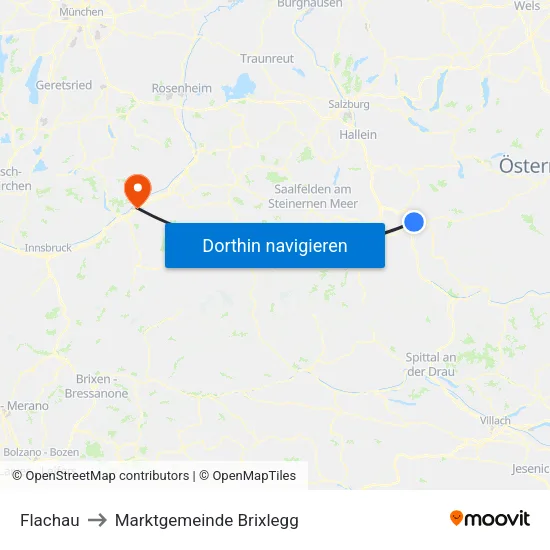 Flachau to Marktgemeinde Brixlegg map