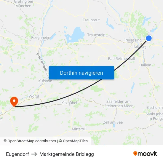 Eugendorf to Marktgemeinde Brixlegg map